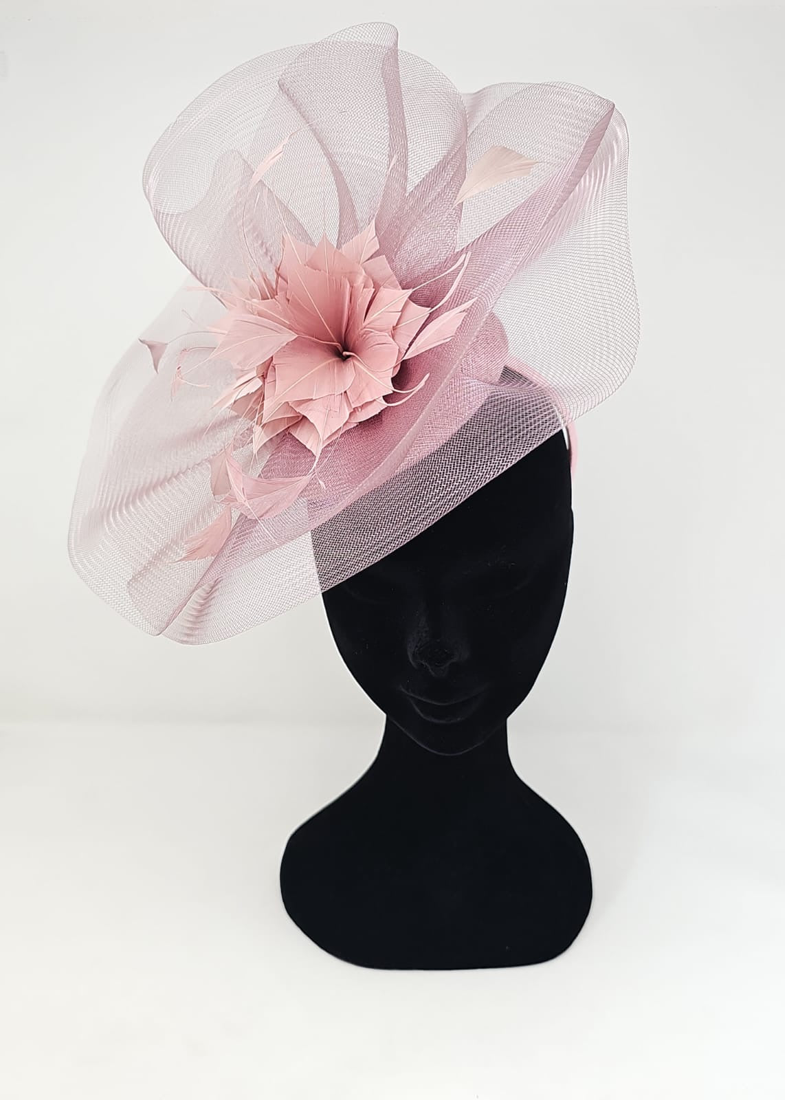 Rose Pink Feather Fascinator With Net Halo