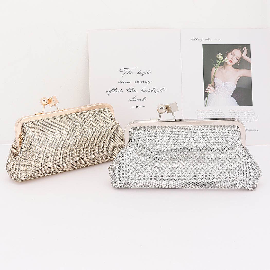Gold Rhinestone Envelope Clutch Bag
