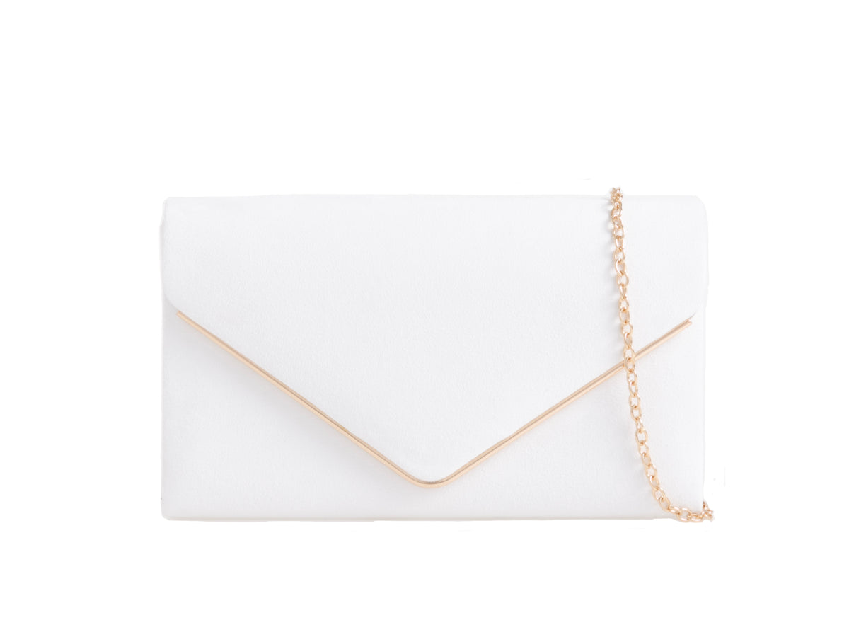 White Faux Suede Box Clutch Bag