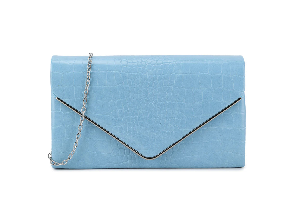 Serenity Blue Croc Print Clutch Bag