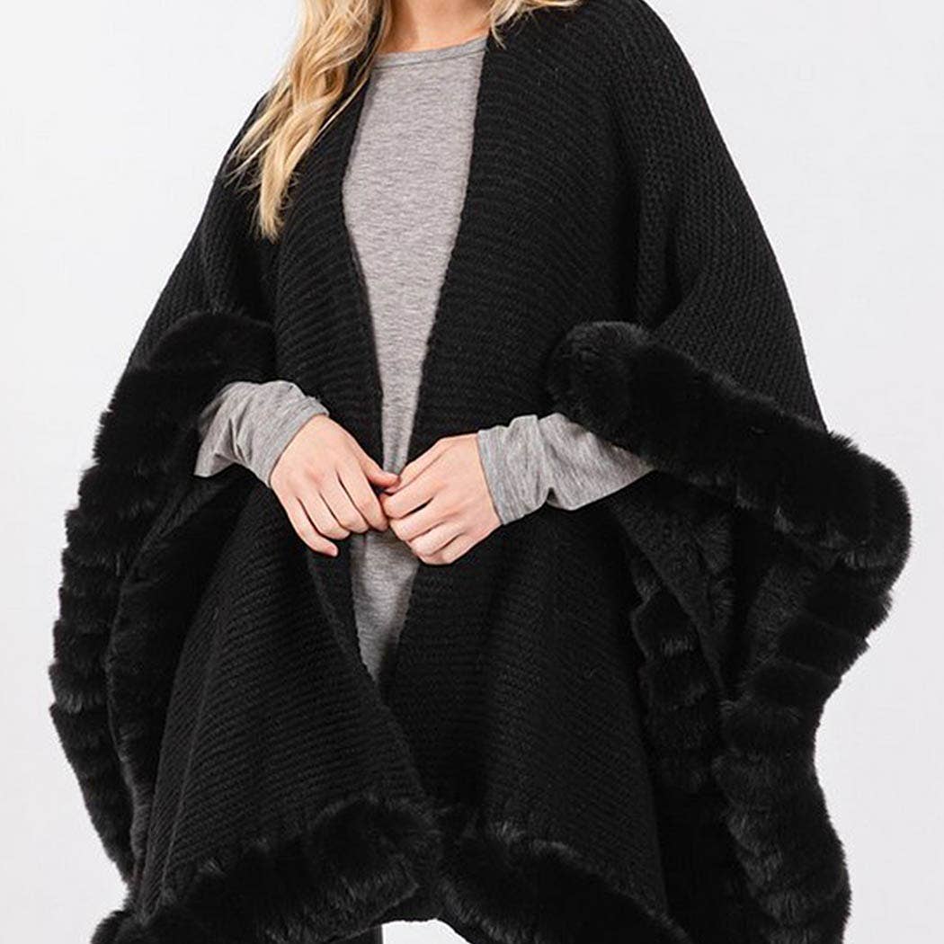 Silver Grey Faux Fur Trim Luxury Cape