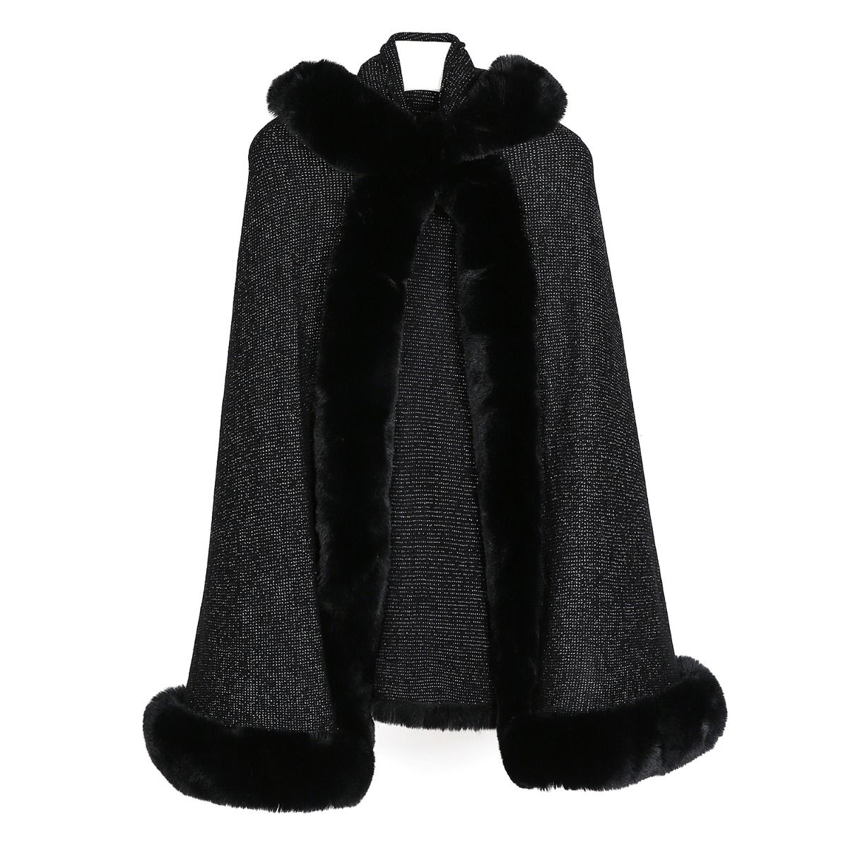 Black Glitter Hooded Cape Wrap