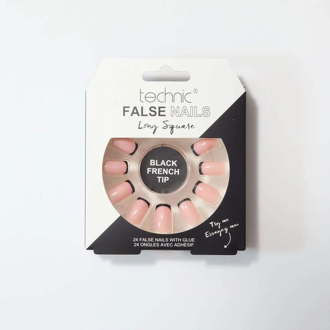 Technic False Nails Long Square Black French Tip