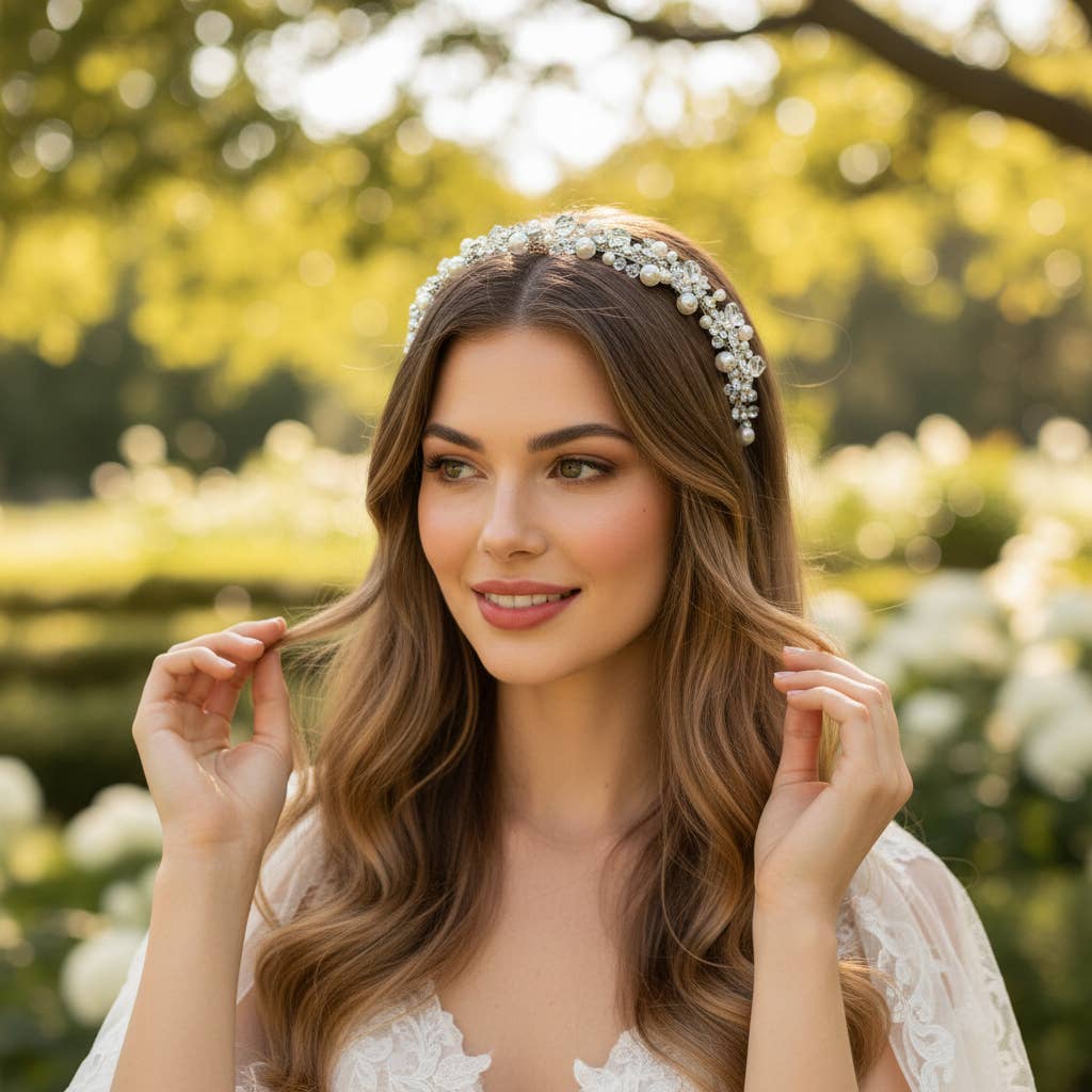 Athena Collection Clear Crystal & Pearl Headband
