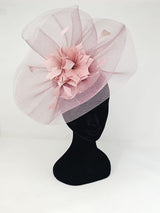 Rose Pink Feather Fascinator With Net Halo