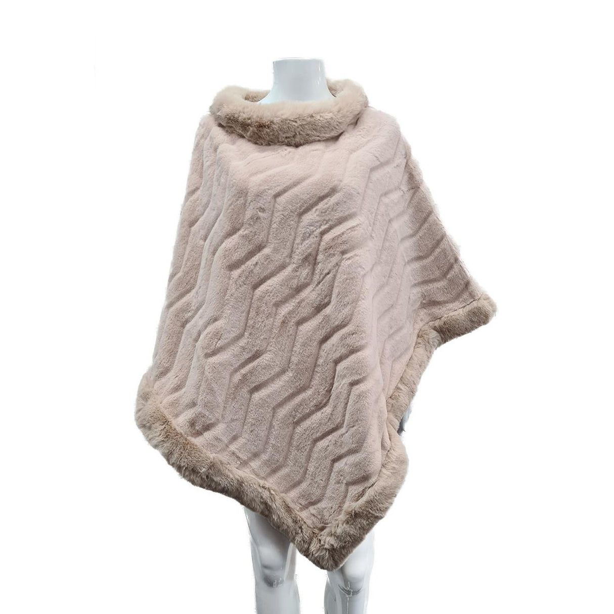 Cream Beige Faux Fur Trim Poncho