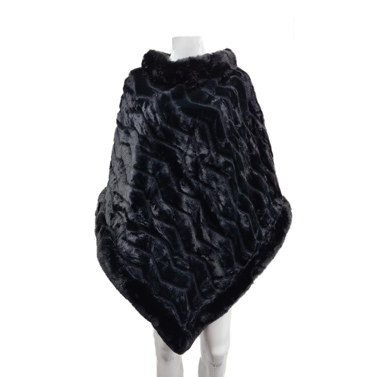 Black Faux Fur Trim Poncho