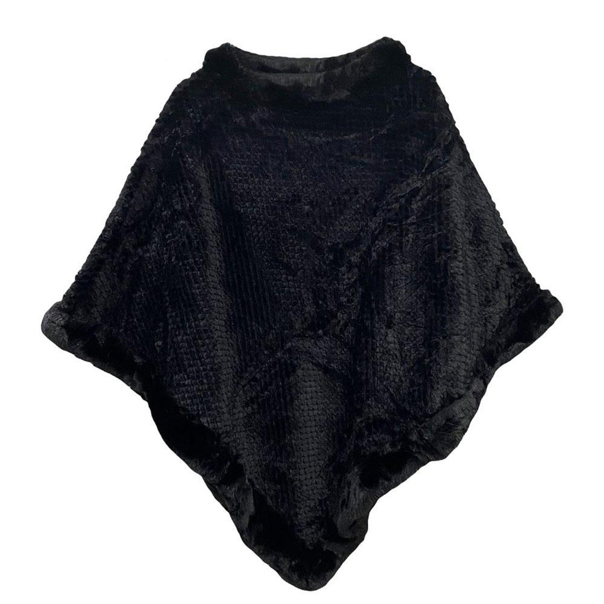 Black Faux Fur Ruffled Poncho