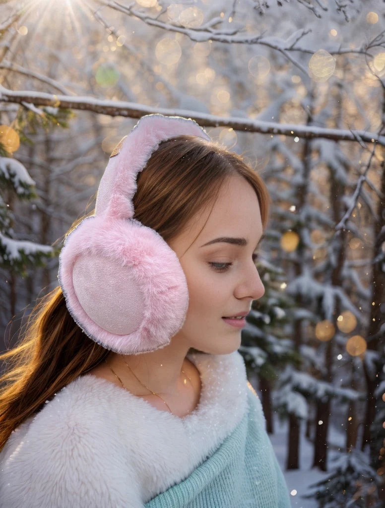 Baby Pink Faux Fur Foldable Adult Earmuffs