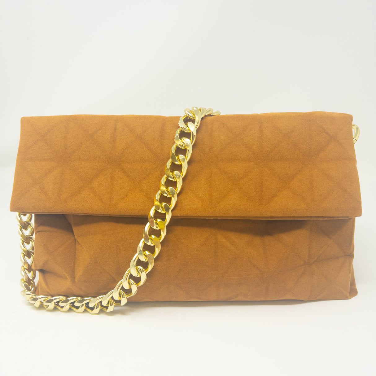 Tan Velvet Soft Feel Gold Chain Handbag