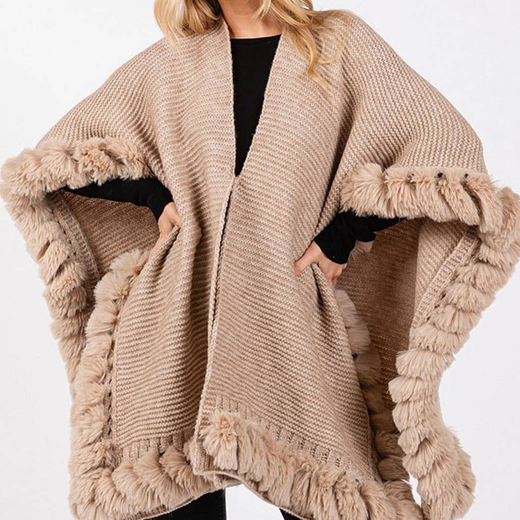 Silver Grey Faux Fur Trim Luxury Cape