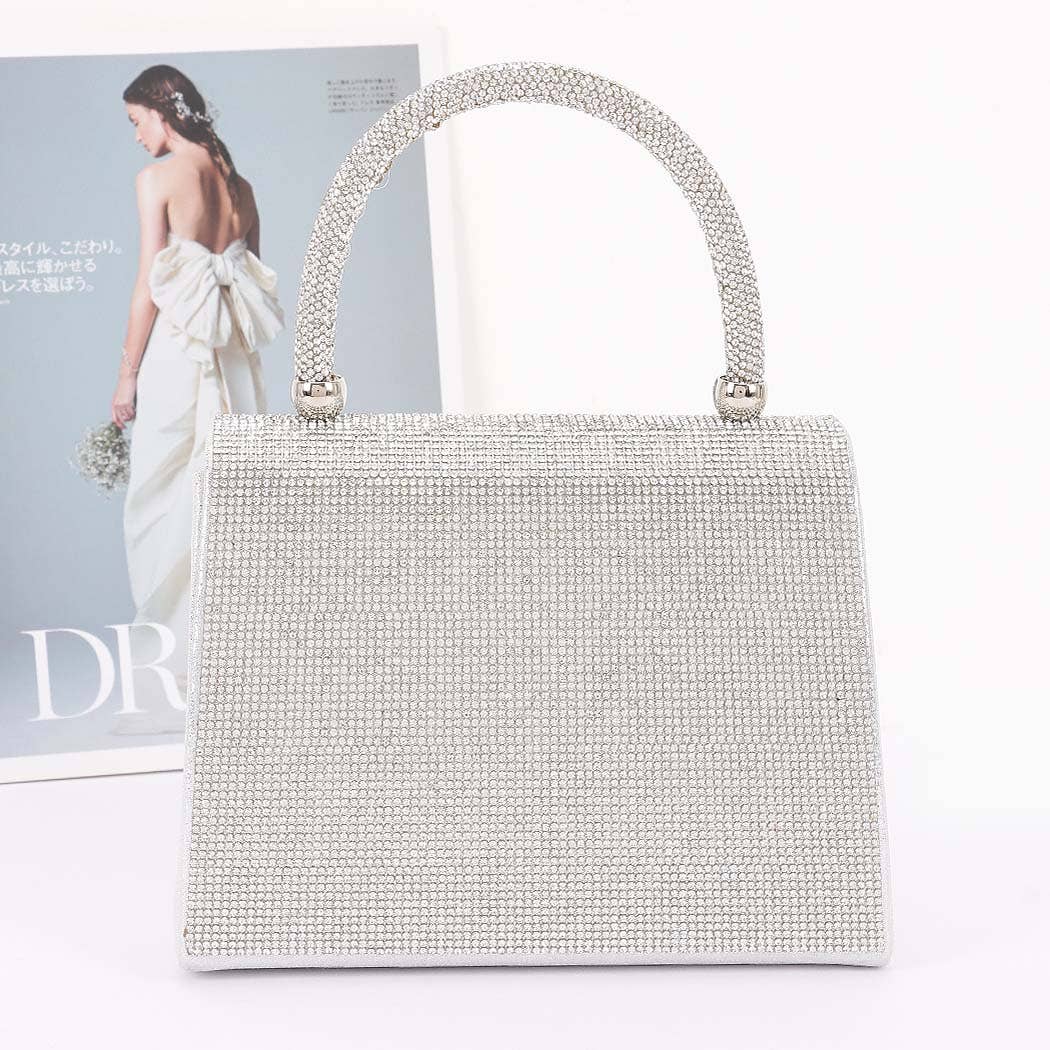 Silver Crystal Rhinestone Adorned Handbag