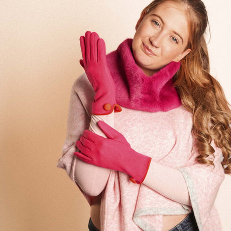 Zelly Pink Fuchsia Button Soft Feel Gloves