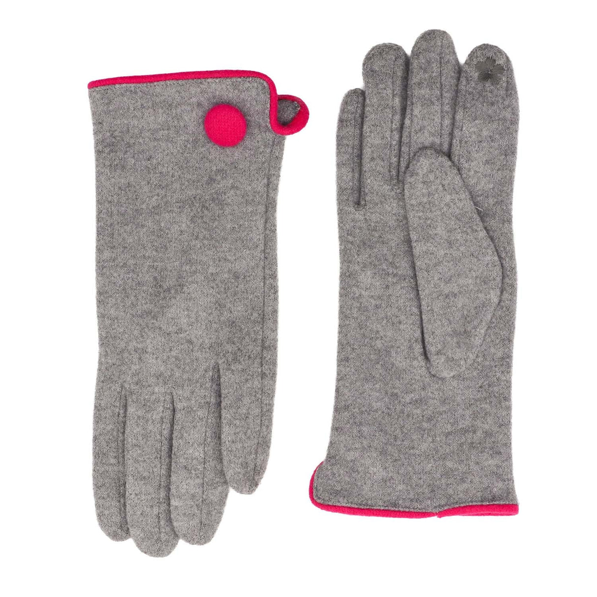 Zelly Grey Button Soft Feel Gloves