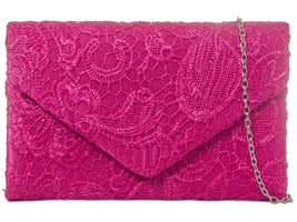 Fuchsia Pink Lace Overlay Clutch Bag