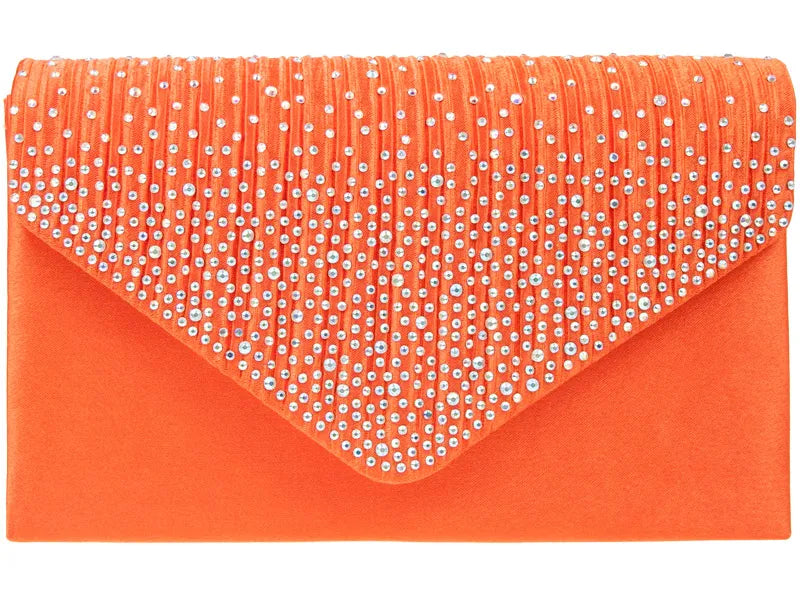 Orange Diamante Overlay Clutch Bag