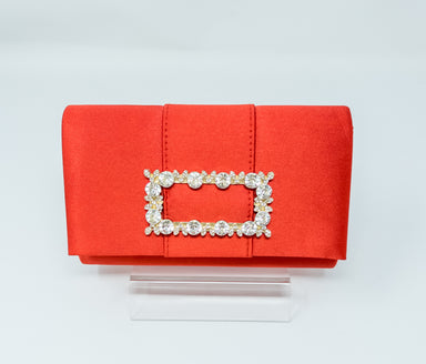 Red Mini Satin Diamante Clutch Bag