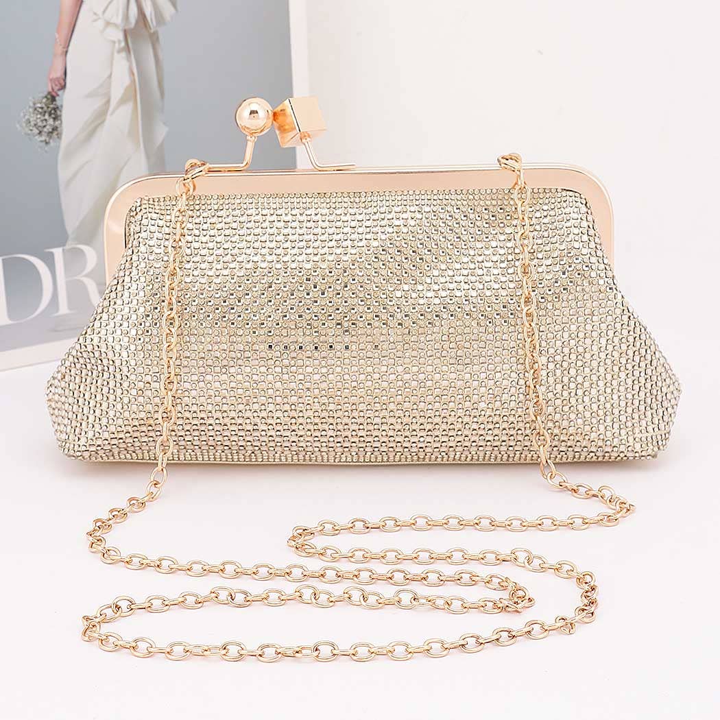 Gold Rhinestone Envelope Clutch Bag