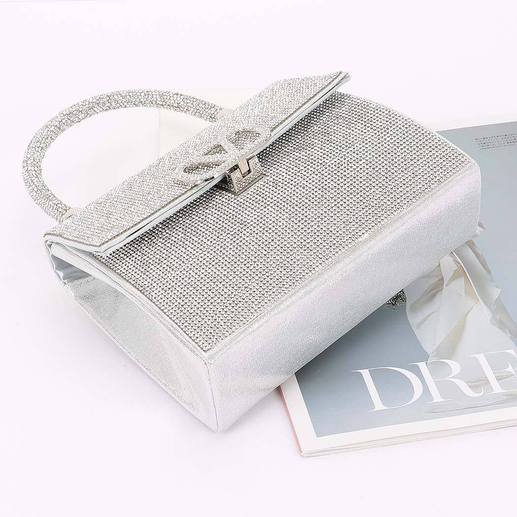 Silver Crystal Rhinestone Adorned Handbag