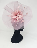 Rose Pink Feather Fascinator With Net Halo