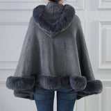 Grey Glitter Hooded Cape Wrap