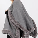 Silver Grey Faux Fur Trim Luxury Cape