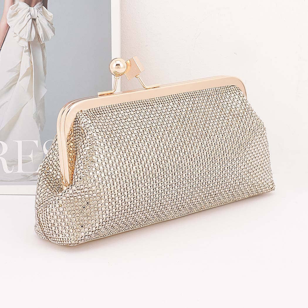 Gold Rhinestone Envelope Clutch Bag