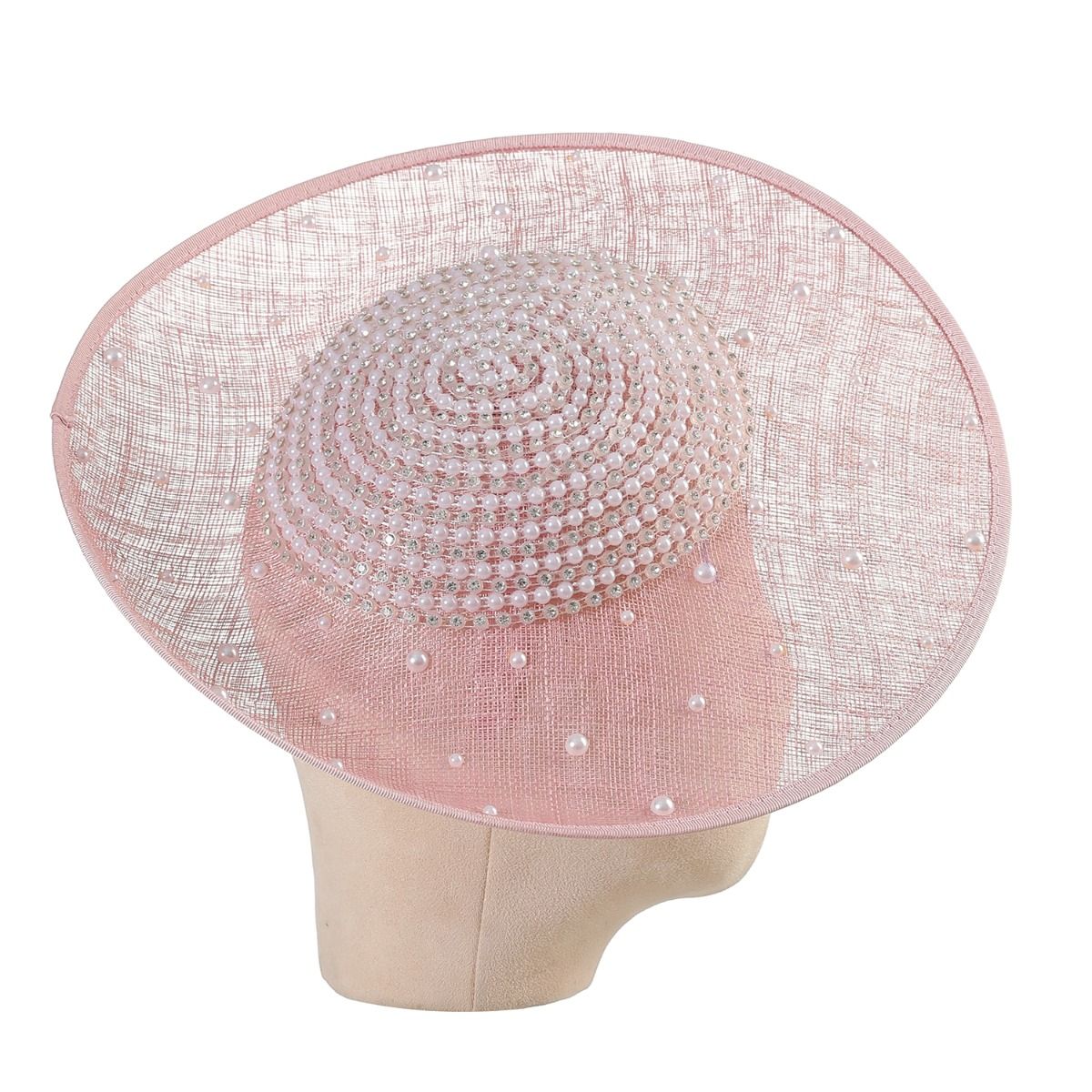 Dusky Pink Pearl Embellished Disc Fascinator