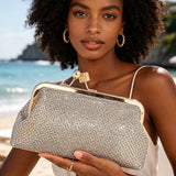 Silver Rhinestone Envelope Clutch Bag