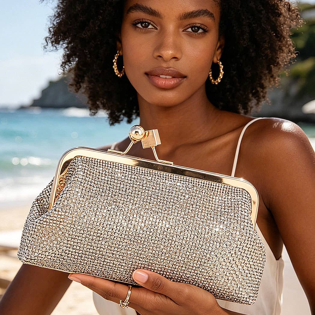 Gold Rhinestone Envelope Clutch Bag