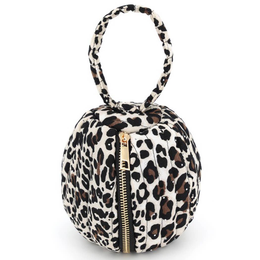 Nude Animal Print Rhinestone Studded Quilted Bag