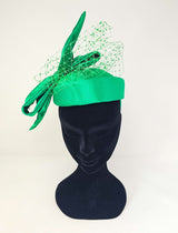 Emerald Green Satin Bow Veiled Fascinator