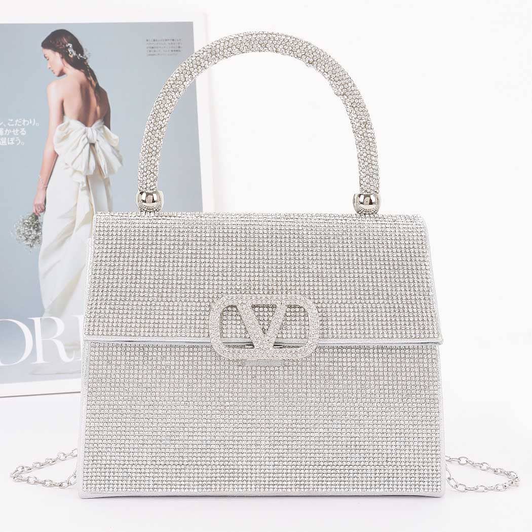 Silver Crystal Rhinestone Adorned Handbag