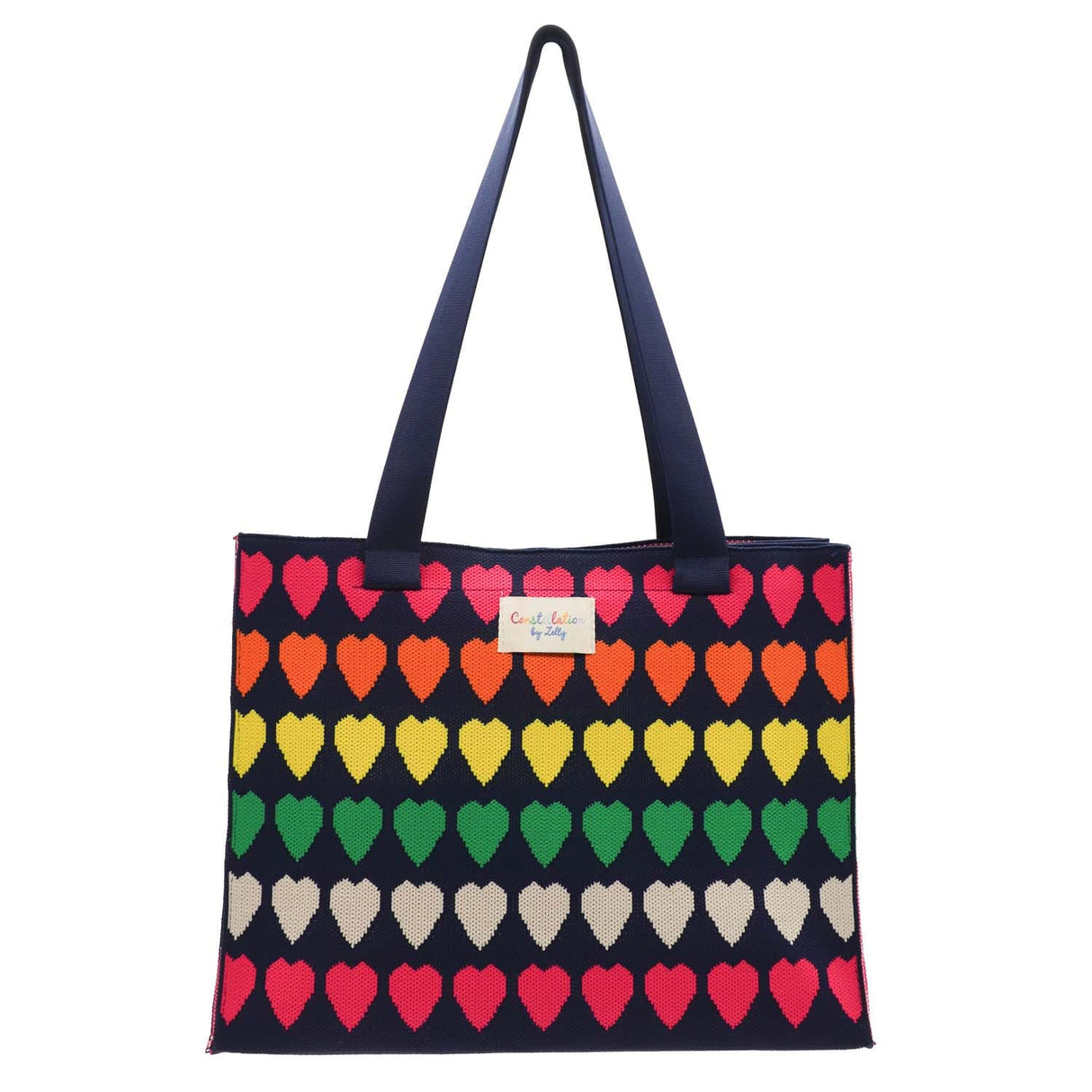 Zelly Woven Navy Hearts Large Shopper Bag