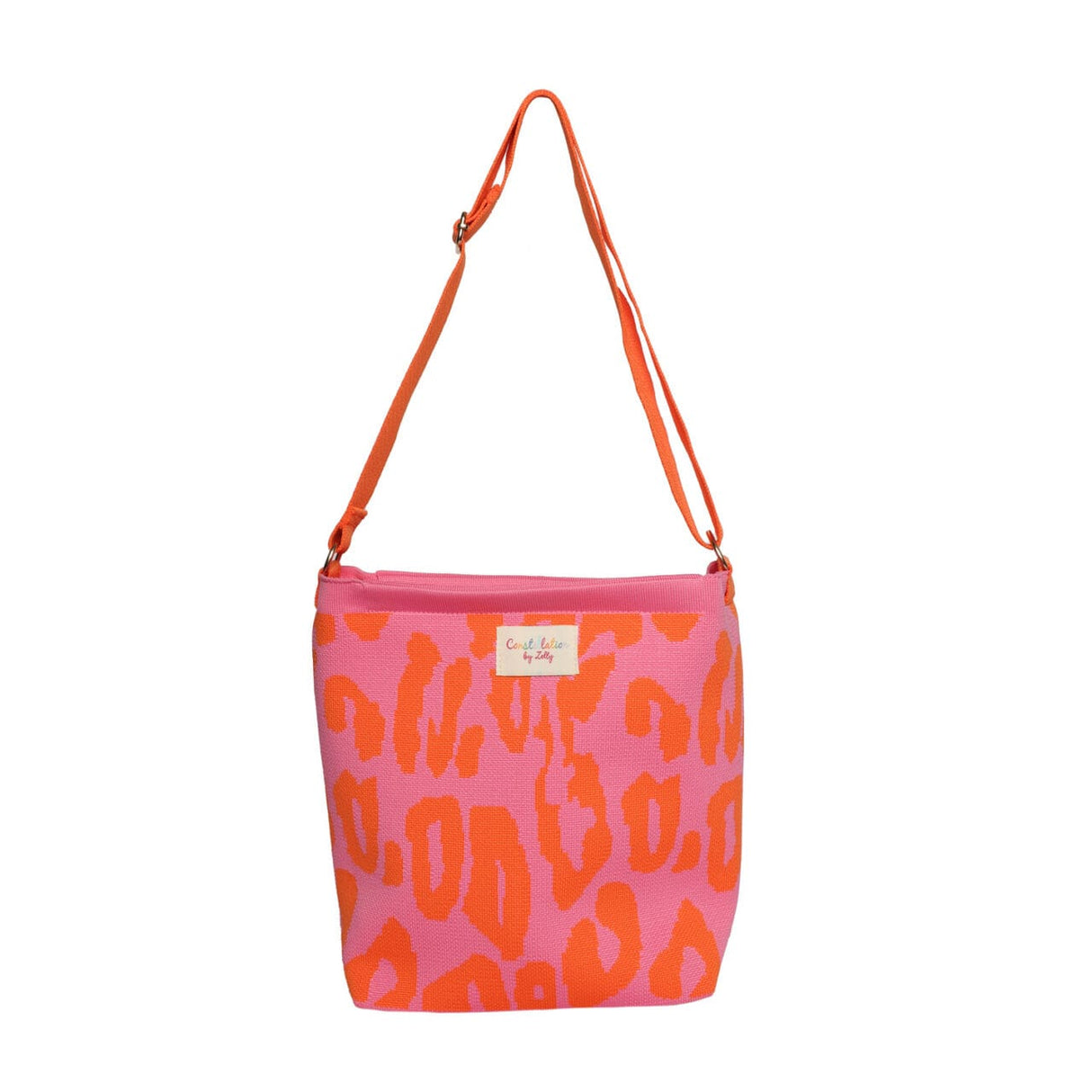 Zelly Woven Pink/Orange Animal Print Crossbody Bag
