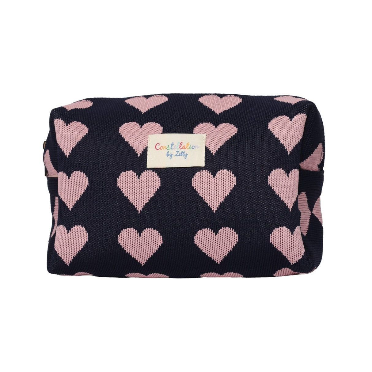 Zelly Woven Navy Pink Heart Cosmetics Wash Bag