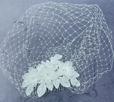 White Net Veil Flower Bridal Hair Comb