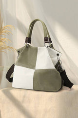Colour-block Green Canvas Shoulder Bag