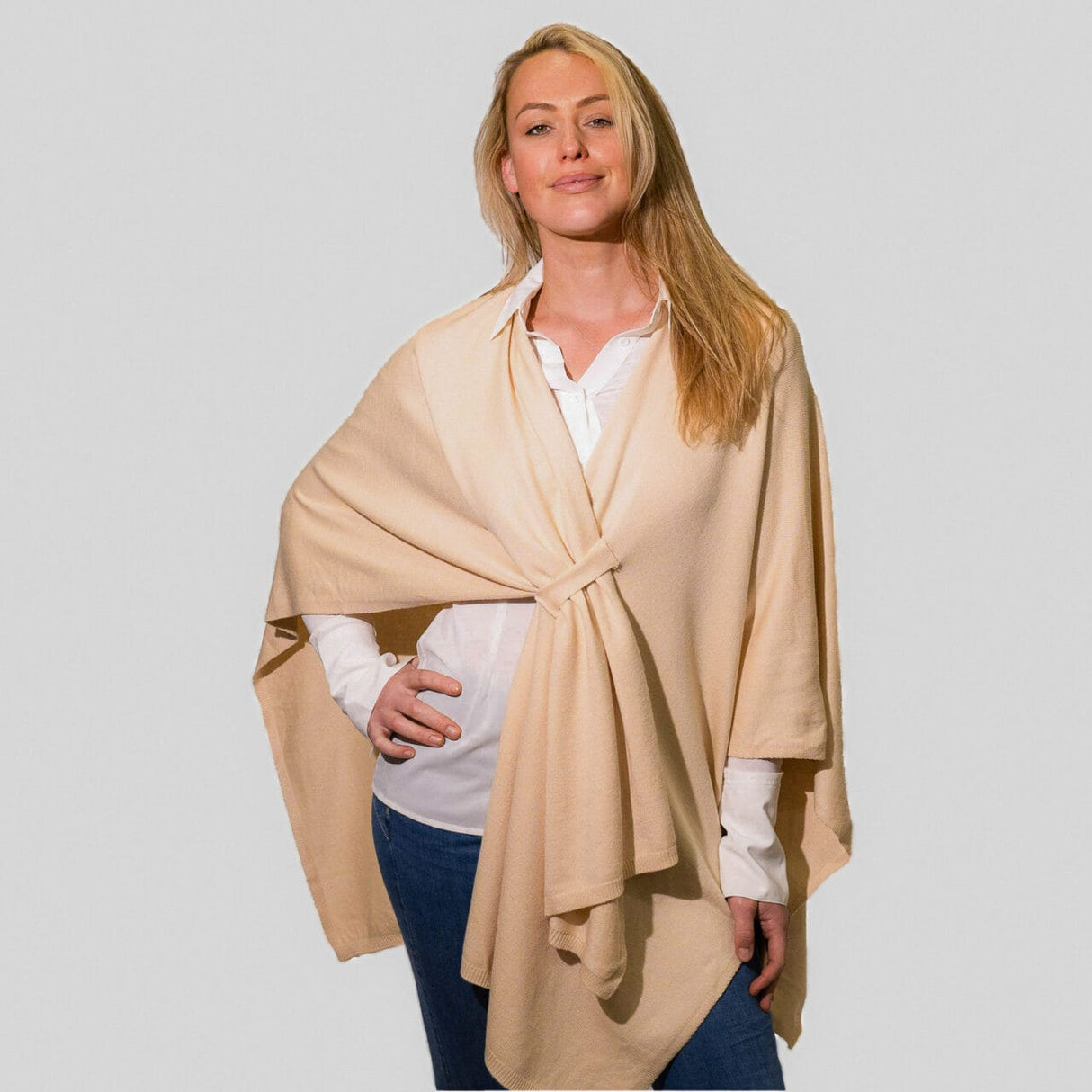 Zelly Beige Cream Pull Through Poncho Wrap