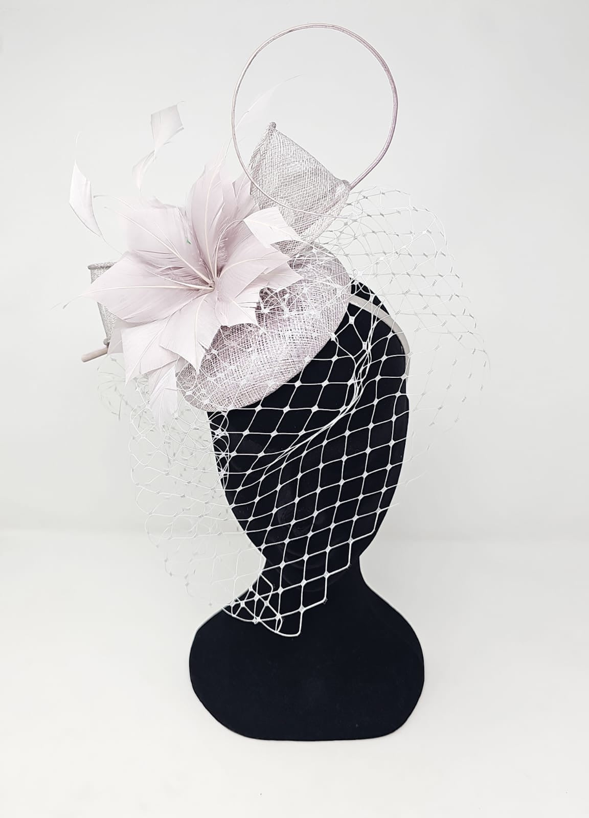 Metallic Pearl Veil Net Looped Hairband Fascinator