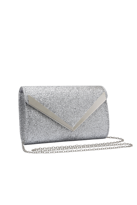 Sparkling Grey Glitter V Evening Clutch Bag
