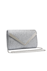 Sparkling Silver Glitter V Evening Clutch Bag