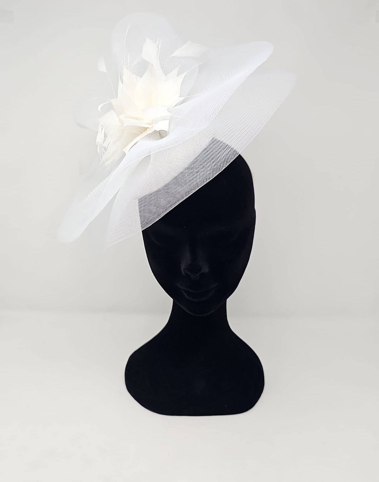 White Feather Fascinator With Net Halo