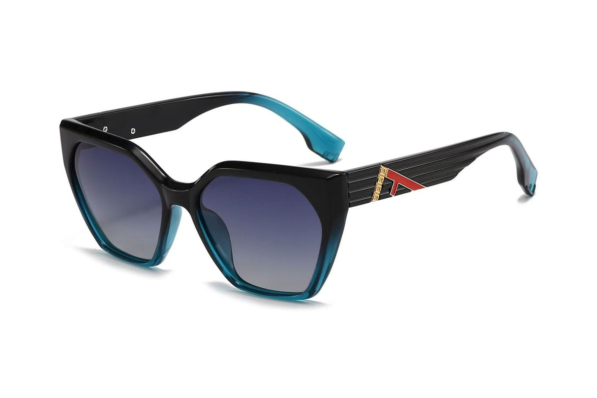 Black Frame Blue Lens Chunky Sunglasses
