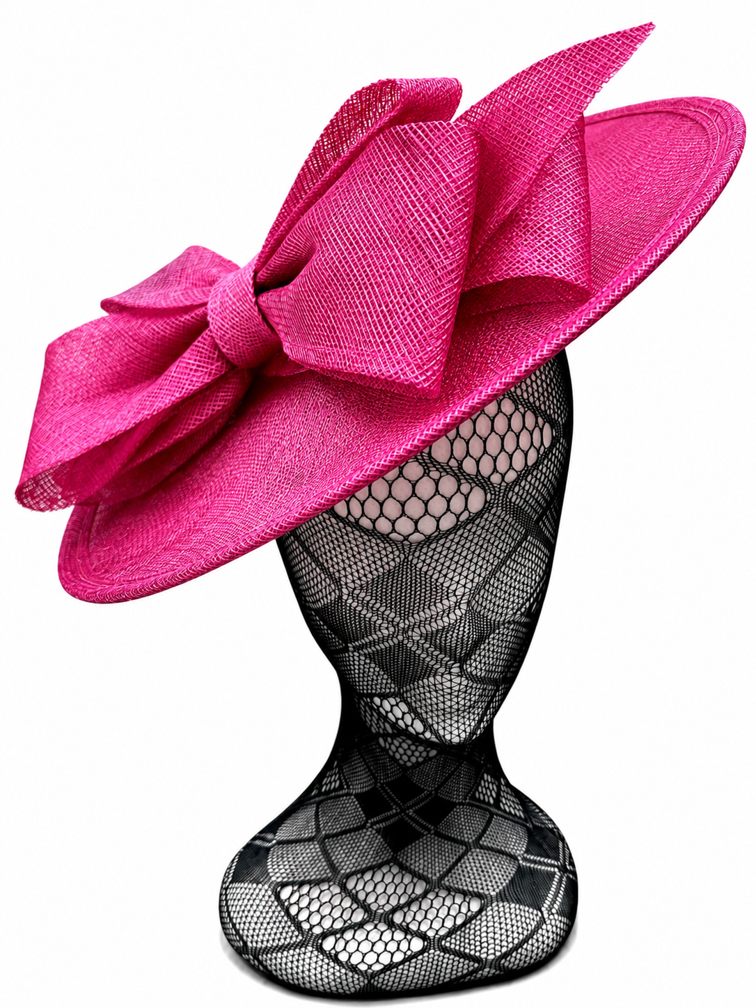 Fuchsia Pink Bow Adorned Large Disc Fascinator
