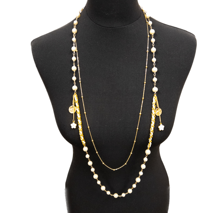 Gold Pearl Studded Longline Necklace