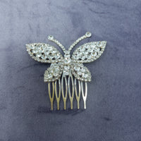 Butterfly Silver Clear Bridal Crystal Hair Comb
