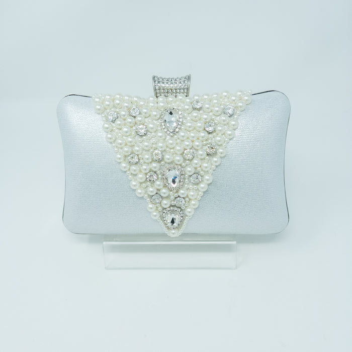 Silver & Pearl Trimmed Clutch Bag