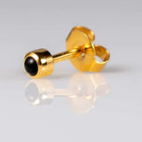 Caflon Black Onyx Gold Ear Piercing Stud Earrings