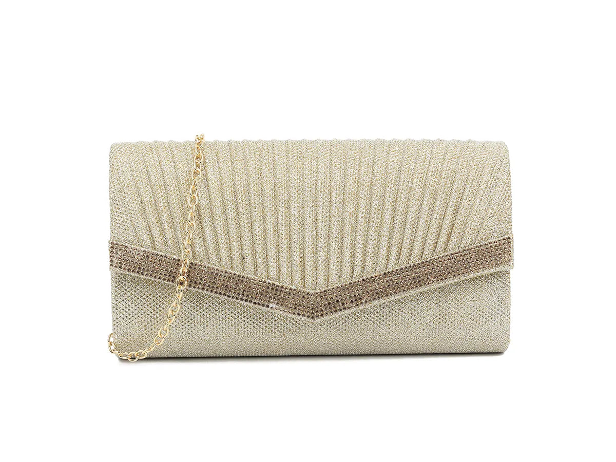 Gold Glitter Diamante Clutch Bag